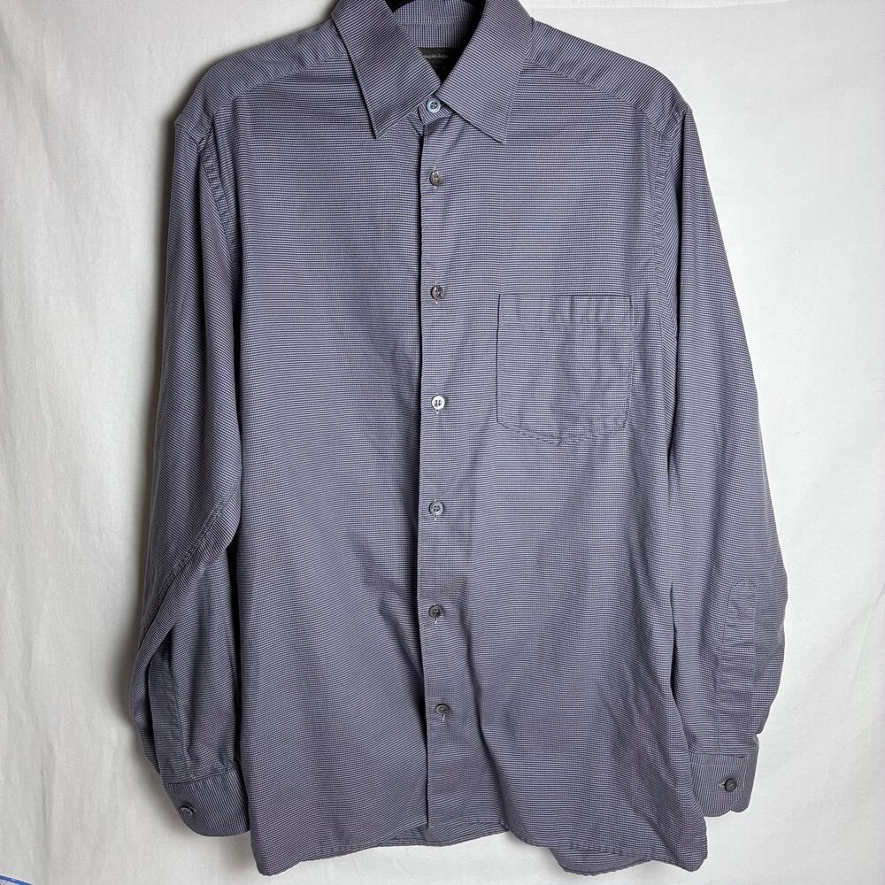 Ermenegildo Zegna Mens Medium Shirt Grey Textured Micro Pattern Italian Cotton